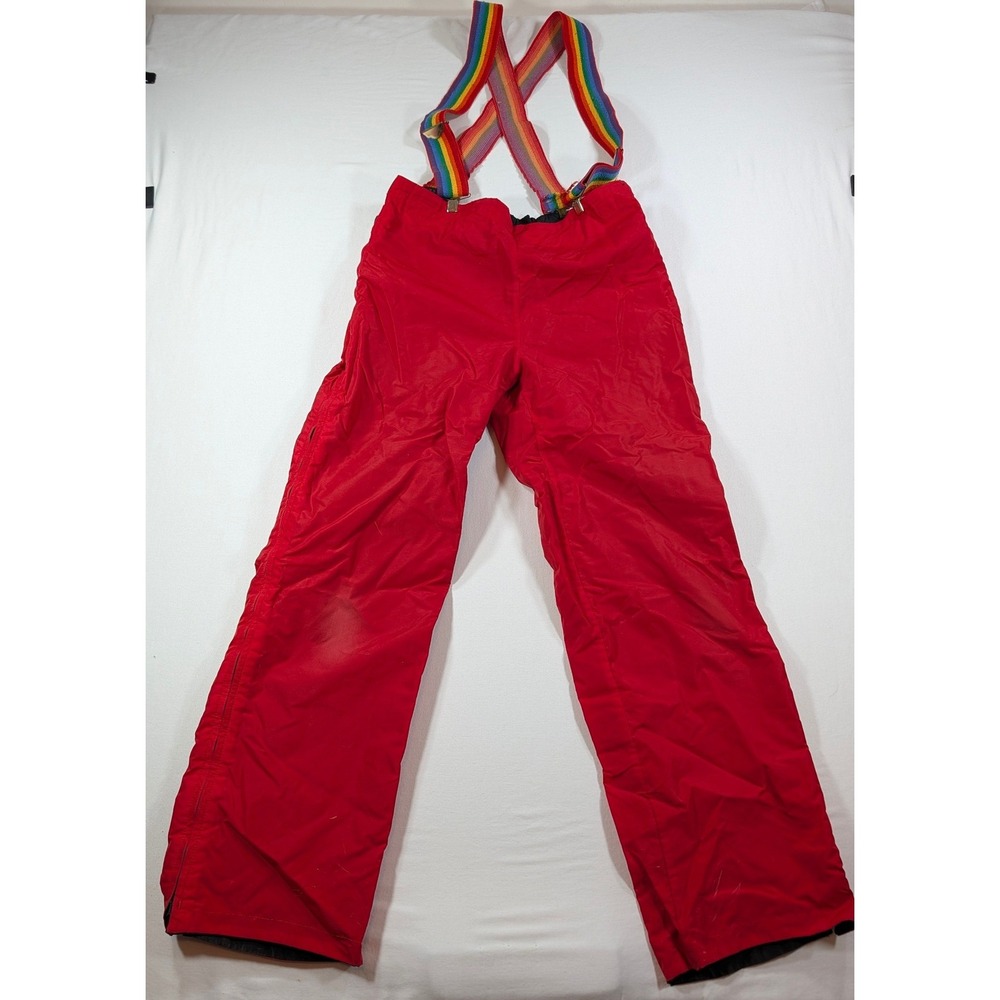 Vintage Columbia Red Ski Pants Rainbow Suspenders Mens Medium 5036 Retro 80s 90s